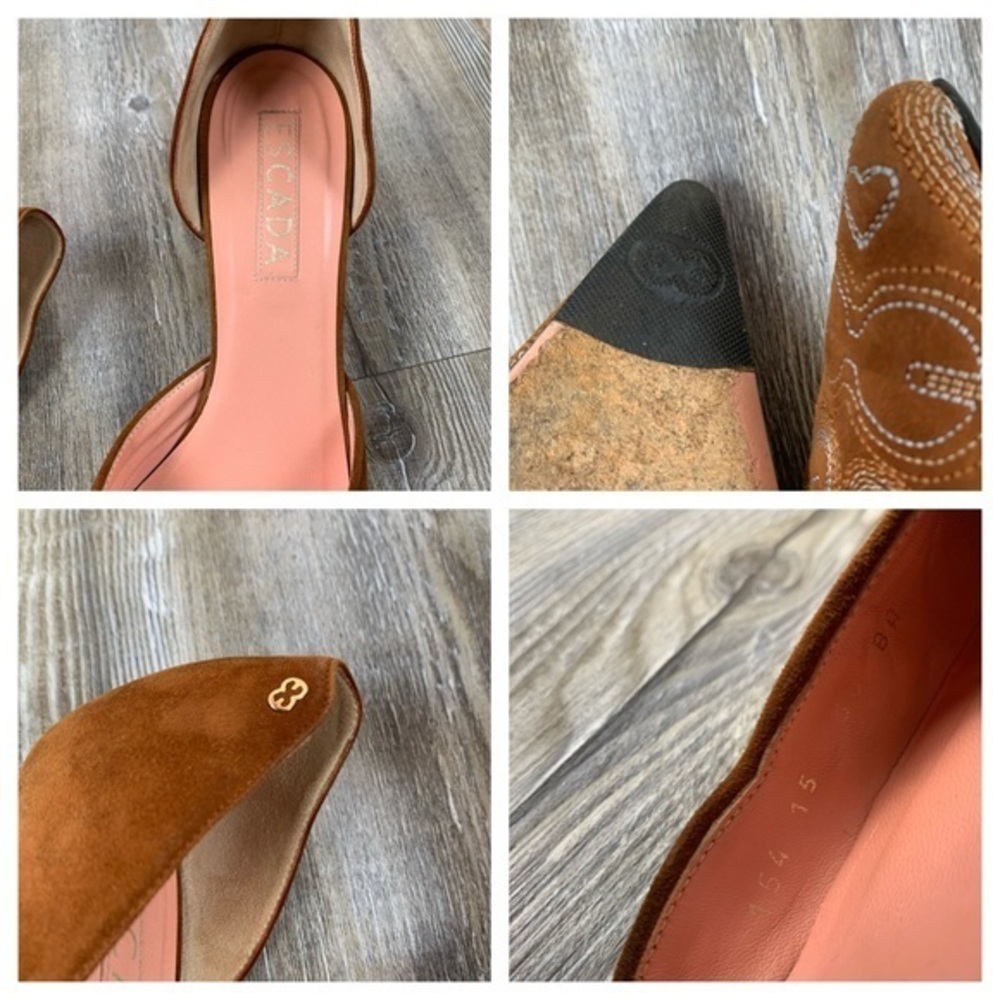 Escada Brown Suede Pointed Toe Kitten Heel Pumps - Picture 8 of 8